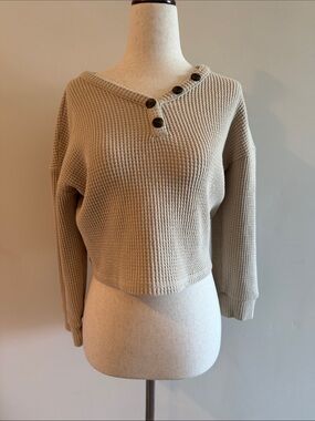 Old Navy Beige Waffle-Knit Button-Neck Sweater